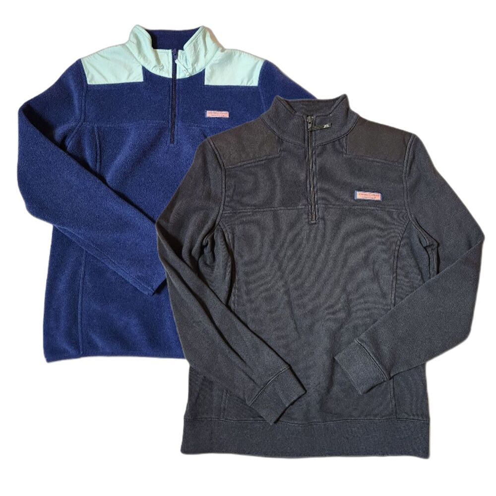 Vineyard Vines Women’s Small Quarter‑Zip Pullover Bundle – 2 Blue Tops